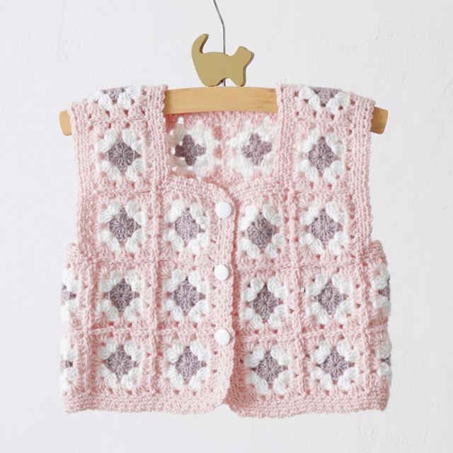 編み物キット #4-6 モチーフつなぎのベビーベスト（スクエアネック）