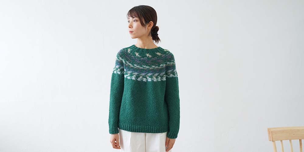 ネオ.丸ヨーク編み込みセーター